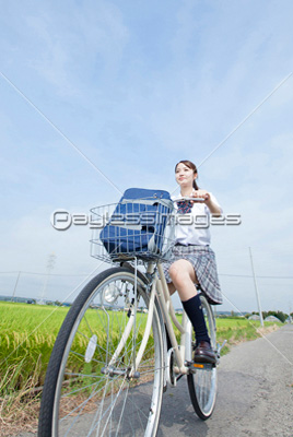 自転車通学する女子高校生 - 商用利用可能な写真素材・イラスト素材 