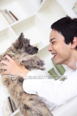 犬を抱っこする男性 商用利用可能な写真素材 イラスト素材ならストックフォトの定額制ペイレスイメージズ