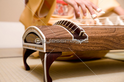 琴を弾く女性の手元