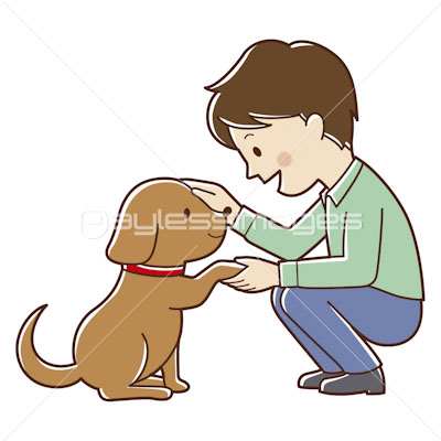 お手をする犬をなでる男性の写真 イラスト素材 写真素材 ストックフォトの定額制ペイレスイメージズ