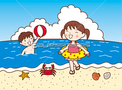 海で遊ぶ男の子と女の子 ストックフォトの定額制ペイレスイメージズ