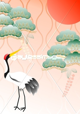 花札風の鶴と松による寿のイメージ ストックフォトの定額制ペイレスイメージズ