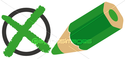 バツ印と緑の色エンピツ ストックフォトの定額制ペイレスイメージズ
