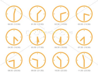 ピクト 時計 時間 各30分 オレンジ ストックフォトの定額制ペイレスイメージズ