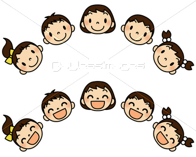 5人の子供たち 普通顔と笑顔セット一列 ストックフォトの定額制ペイレスイメージズ