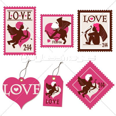 キューピッド 天使 切手 タグ ラベル リボン イラスト バレンタインデー ストックフォトの定額制ペイレスイメージズ