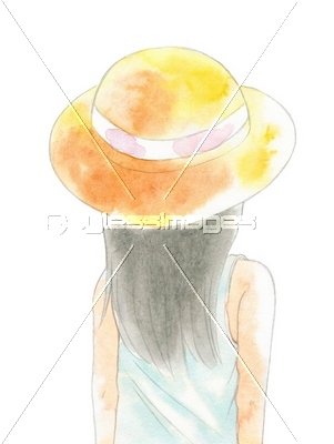 麦わら帽子の女性の後ろ姿 ストックフォトの定額制ペイレスイメージズ
