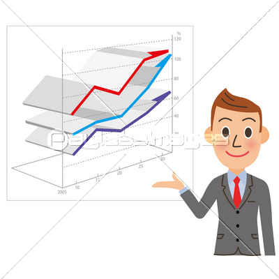 右肩上がりのグラフとビジネスマン 商用利用可能な写真素材 イラスト素材ならストックフォトの定額制ペイレスイメージズ