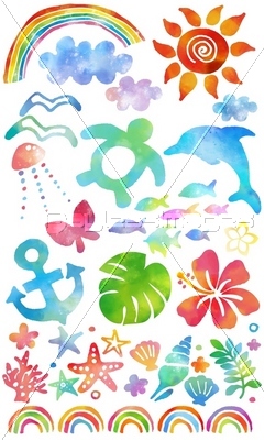 水彩風の夏のイラスト ストックフォトの定額制ペイレスイメージズ