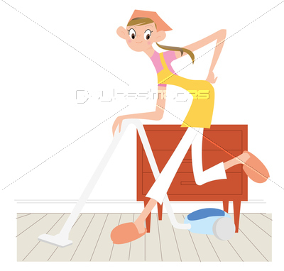 掃除機をかける 若い女性の写真 イラスト素材 Xf4945148691