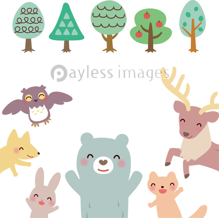 笑顔の森の動物 フレーム ストックフォトの定額制ペイレスイメージズ