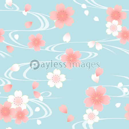 和柄 桜と流水 パターン 青 商用利用可能な写真素材 イラスト素材ならストックフォトの定額制ペイレスイメージズ