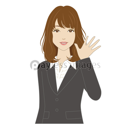 笑顔で手を振るスーツ姿の女性会社員 商用利用可能な写真素材 イラスト素材ならストックフォトの定額制ペイレスイメージズ