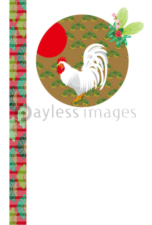 酉年の干支の鶏の和風イラスト年賀状テンプレート ストックフォトの