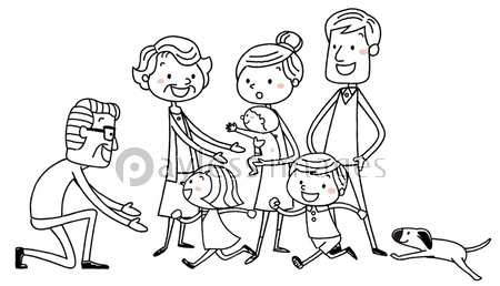 イラスト素材 楽しい家族 線画 ストックフォトの定額制ペイレスイメージズ
