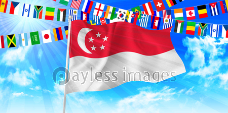 シンガポール 国旗 空 背景 ストックフォトの定額制ペイレスイメージズ