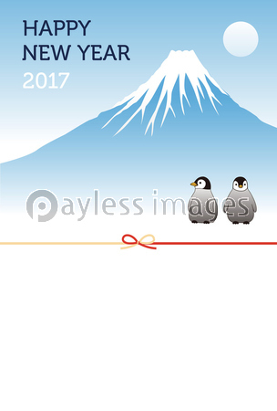 富士山とペンギンの年賀状イラスト ストックフォトの定額制ペイレス