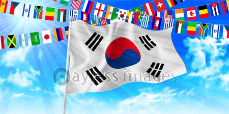 韓国 国旗 空 背景 商用利用可能な写真素材 イラスト素材ならストックフォトの定額制ペイレスイメージズ