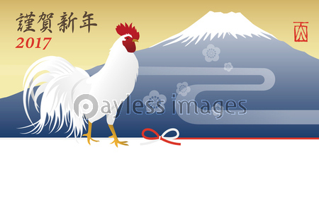 鶏と富士山の酉年 年賀状イラスト ストックフォトの定額制ペイレス