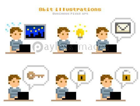 ピクセルイラスト パソコンを使う男性 ストックフォトの定額制ペイレスイメージズ