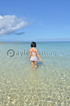 海水浴を楽しむ女の子 後姿 ストックフォトの定額制ペイレスイメージズ