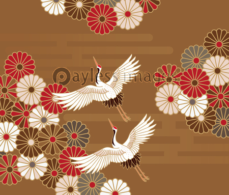 菊と鶴の伝統的な和柄 商用利用可能な写真素材 イラスト素材ならストックフォトの定額制ペイレスイメージズ