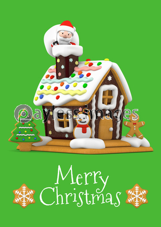 クリスマス お菓子の家とサンタクロース 3dイラスト ストックフォト