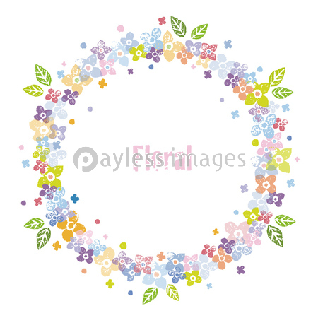 カラフルな花飾りのリース 円形花の飾り枠デザイン 商用利用可能な写真素材 イラスト素材ならストックフォトの定額制ペイレスイメージズ