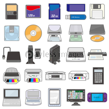 様々な電化製品のイラスト 記憶メディア ストックフォトの定額制ペイレスイメージズ