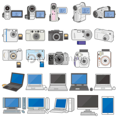 様々な電化製品のイラスト Pc カメラ 商用利用可能な写真素材 イラスト素材ならストックフォトの定額制ペイレスイメージズ