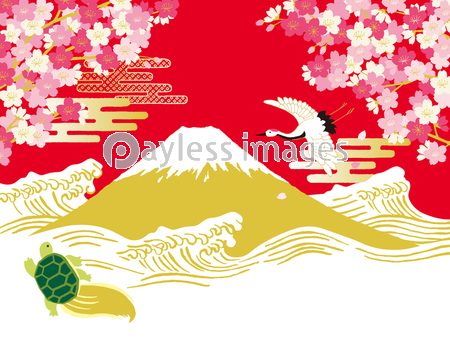 桜と富士 イラスト ストックフォトの定額制ペイレスイメージズ