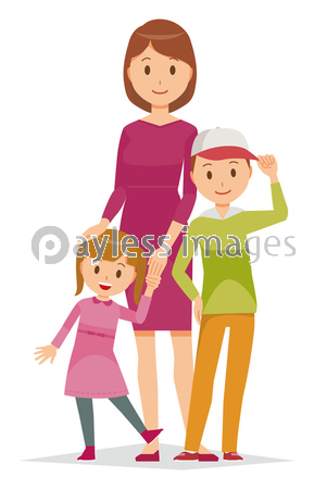 家族のイラスト 冬 母子家庭 商用利用可能な写真素材 イラスト素材ならストックフォトの定額制ペイレスイメージズ