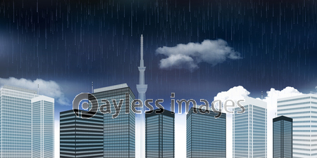東京 雨 ビル 背景 ストックフォトの定額制ペイレスイメージズ