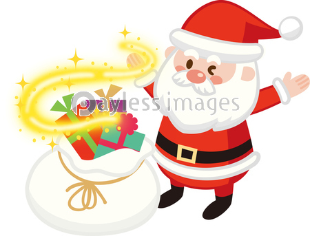 キラキラ光るサンタバッグとウィンクするサンタクロース クリスマスプレゼント ベクターイラスト素材 ストックフォトの定額制ペイレスイメージズ