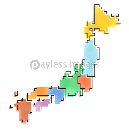 地域区分別日本ドット地図 ずらし線あり水彩風 ストックフォトの定額制ペイレスイメージズ