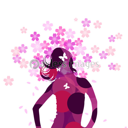 少女 女性 可愛い 桜 お花見 花 蝶 ストックフォトの定額制ペイレス