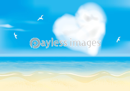 ハート型の雲が浮かぶ海 ストックフォトの定額制ペイレスイメージズ