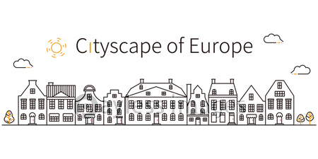 3色の線画 ヨーロッパの街並み 黒基調 ストックフォトの定額制