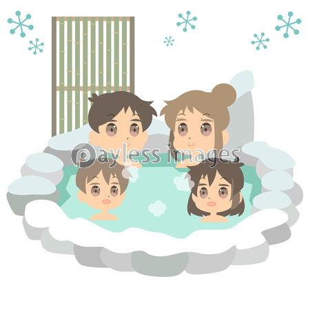 冬の温泉に浸かる家族のイラスト ストックフォトの定額制ペイレスイメージズ