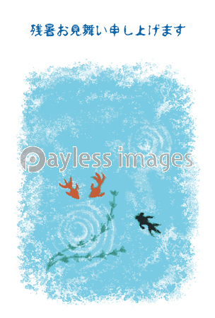 パステル画風金魚と水草の残暑見舞いイラスト ストックフォトの定額制ペイレスイメージズ