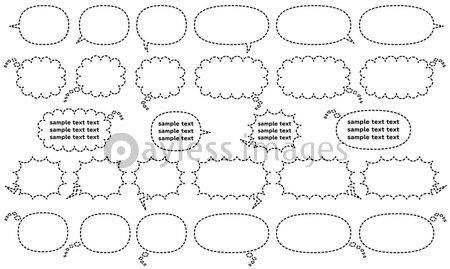 漫画風フキダシセット横書き用 喋る 心の中 怒る 破線タイプ 商用利用可能な写真素材 イラスト素材ならストックフォトの定額制ペイレスイメージズ