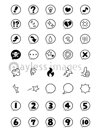 手書き風の感情や数字のアイコン吹き出しつき モノクロ 白抜き 商用利用可能な写真素材 イラスト素材ならストックフォトの定額制ペイレスイメージズ