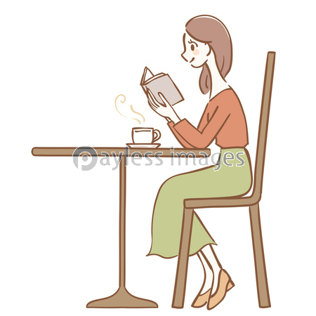 カフェで読書をする女性のイラスト ストックフォトの定額制ペイレスイメージズ