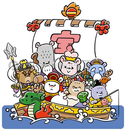 宝船に乗るねずみの七福神 年賀状素材 ストックフォトの定額制ペイレスイメージズ