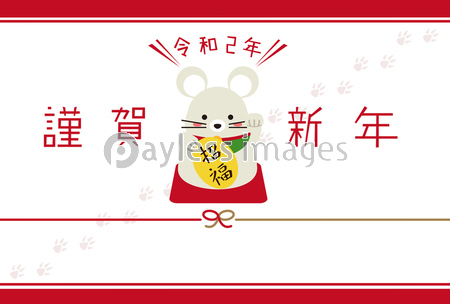 招き猫ねずみ 招福 謹賀新年 年賀状テンプレート横 ストックフォトの定額制ペイレスイメージズ