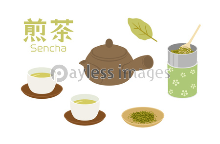 煎茶のイラストセット ストックフォトの定額制ペイレスイメージズ