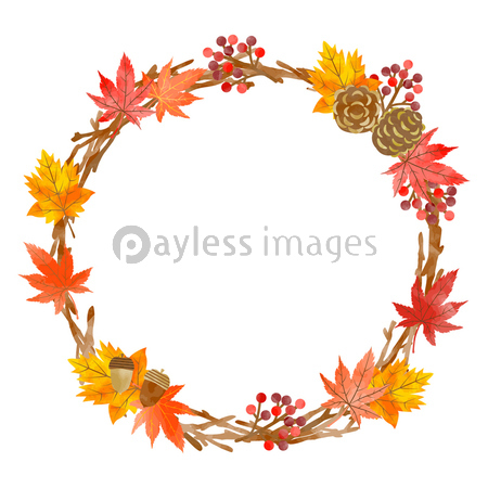 秋の植物 フレーム 水彩風 商用利用可能な写真素材 イラスト素材ならストックフォトの定額制ペイレスイメージズ