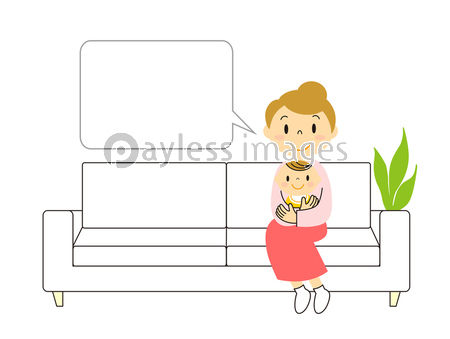 ソファーに座っているママと赤ちゃん イラスト クリップアート