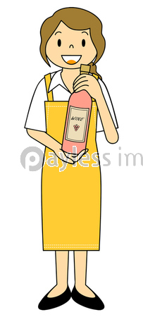 ワインボトルを見せている女性のイラスト エプロン姿 ウエイトレス 酒屋 商用利用可能な写真素材 イラスト 素材ならストックフォトの定額制ペイレスイメージズ