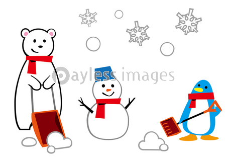 白クマとペンギン 雪かき ストックフォトの定額制ペイレスイメージズ